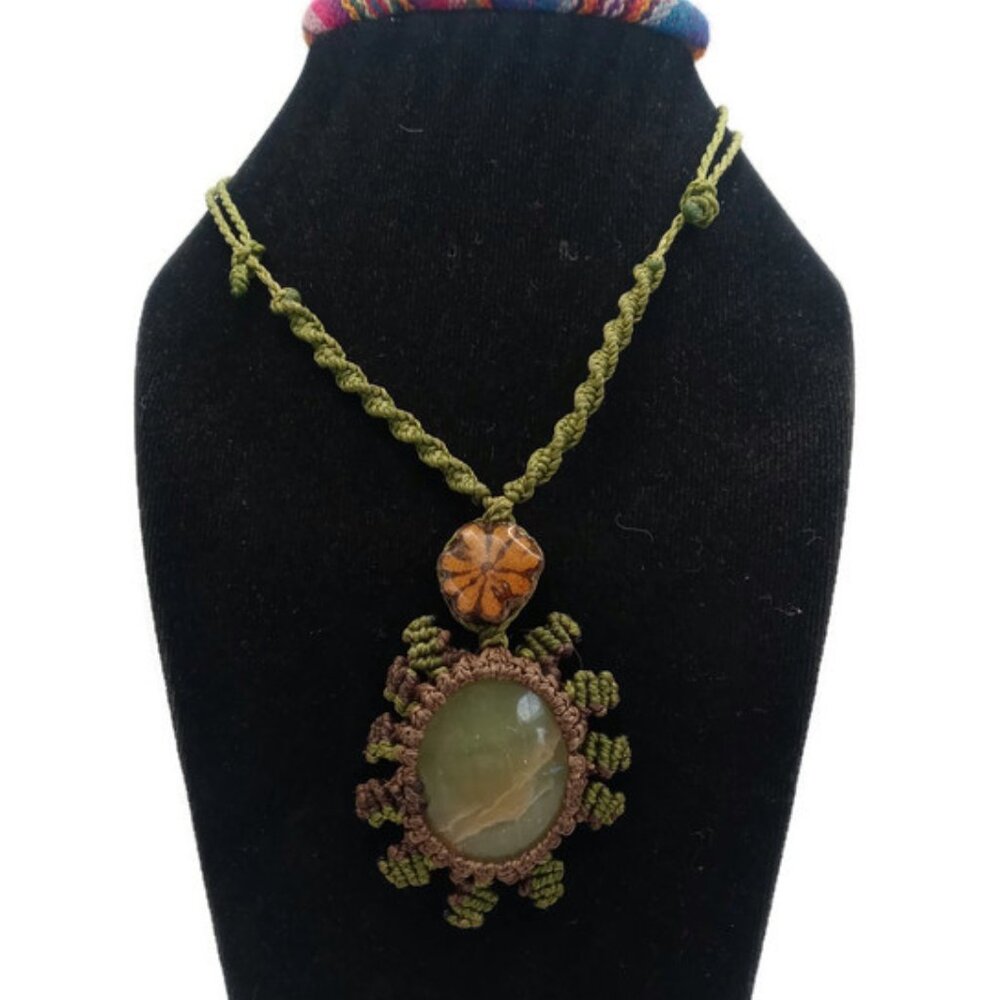 Adjustable Woven Macram Thread Necklace With Natu… - image 1